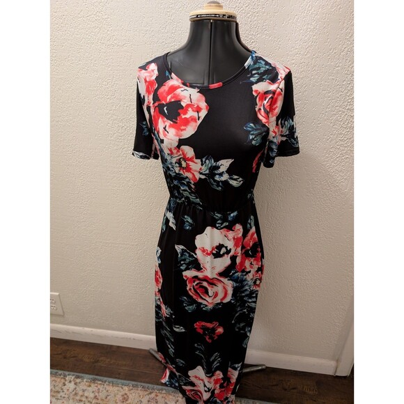 Women's Floral Maxi Long Dress Short Sleeve  Summer Casual Dress Size Small - Picture 1 of 12
